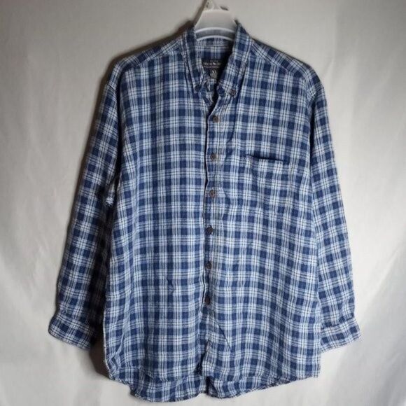 Moose Creek 100% Linen Blue Plaid Long Sleeve Button-Down Shirt Men's Size XL - Picture 1 of 7